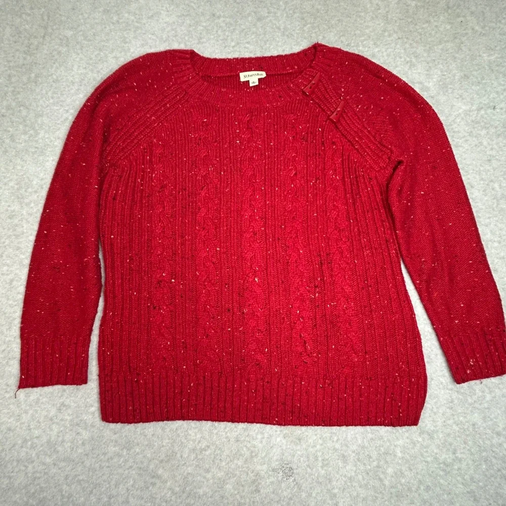 Vintage St Johns Bay Womens XL Red Cable Knit Button Shoulder Sweater cottage‎